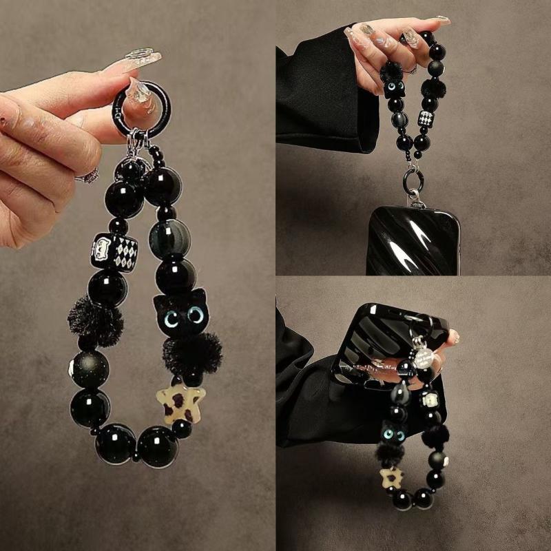 Phone Accessories Crochet - Luxury Black Fluffy Cat Mobile Phone