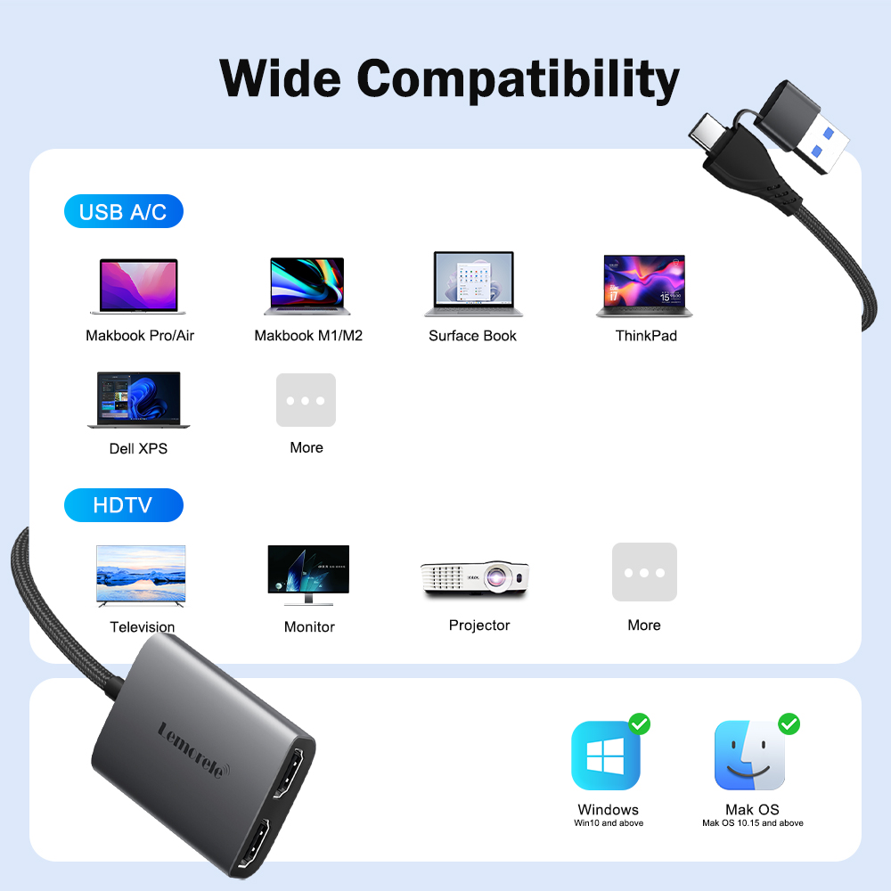 Lemorele Dual HDMI Adapter 4K  - Hdmi Phone Adapter ulasan dan harga