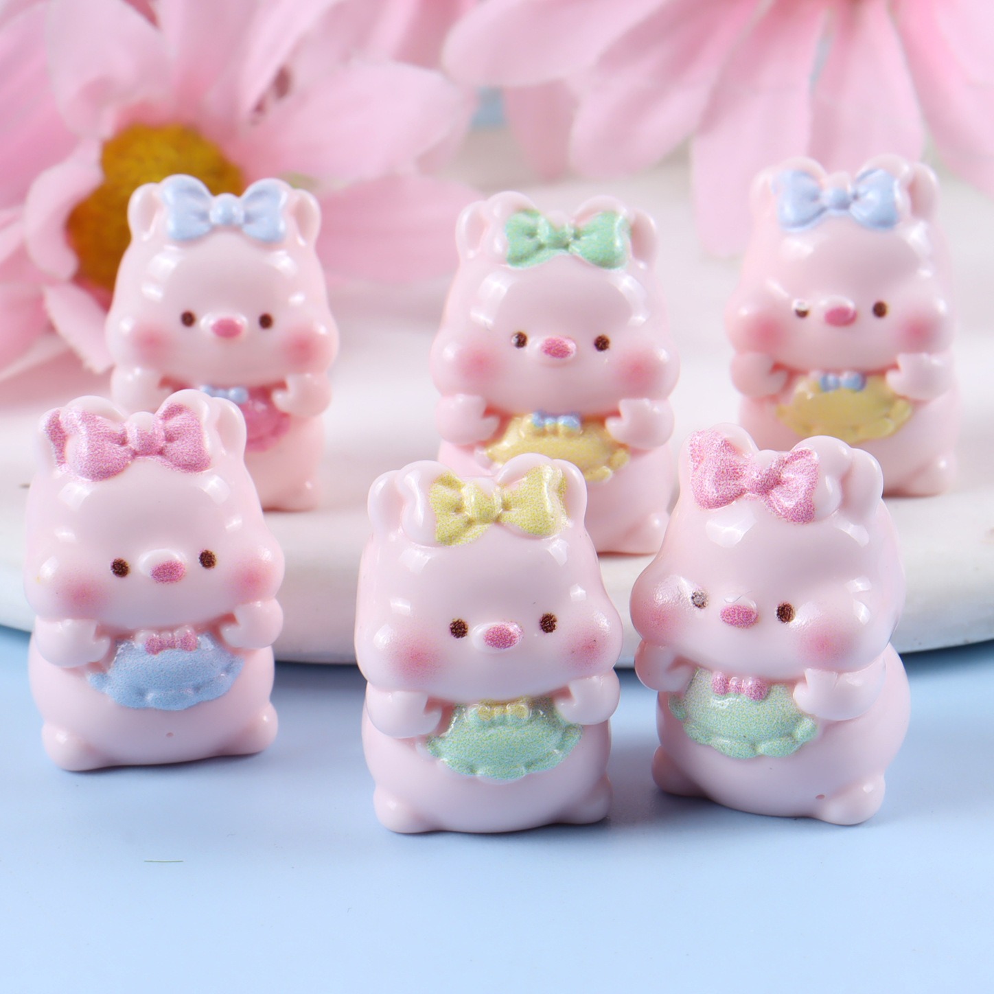 6PCS Mixed Cute Pig Resin Char - Yellow Phone Accessories ulasan dan harga