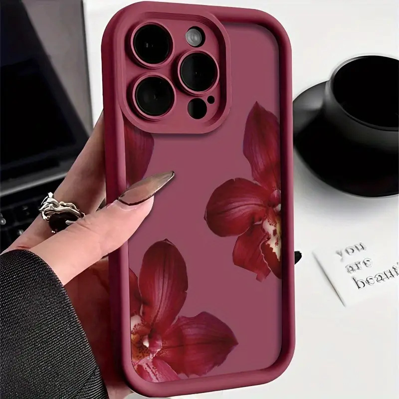 Wine Red Orchid Flower Pattern - Phone Accessories Red ulasan dan harga