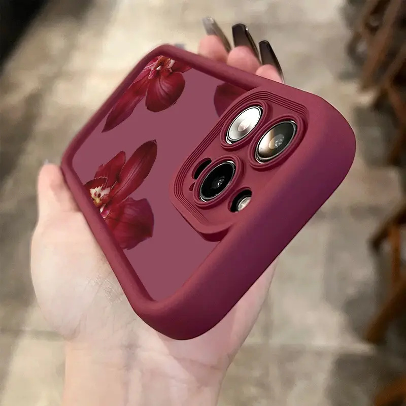 Wine Red Orchid Flower Pattern - Phone Accessories Red ulasan dan harga