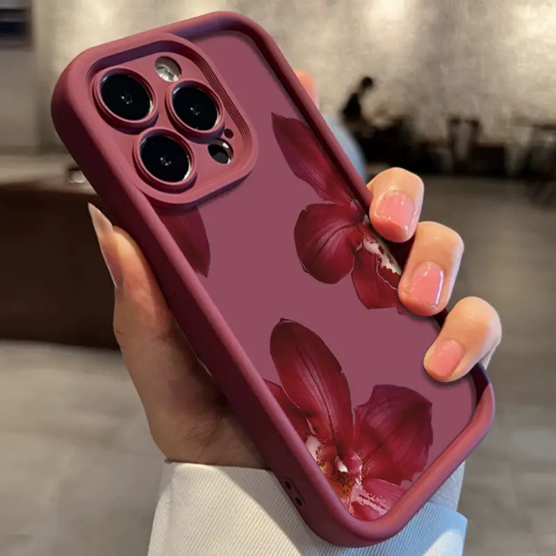 Wine Red Orchid Flower Pattern - Phone Accessories Red ulasan dan harga