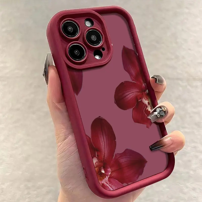 Wine Red Orchid Flower Pattern - Phone Accessories Red ulasan dan harga